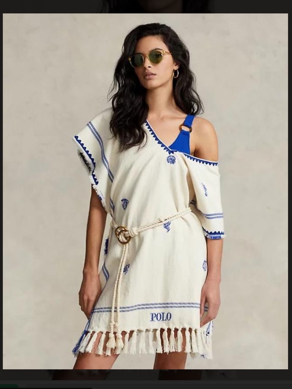 Polo by Ralph Lauren Womens Cream & Blue Poncho